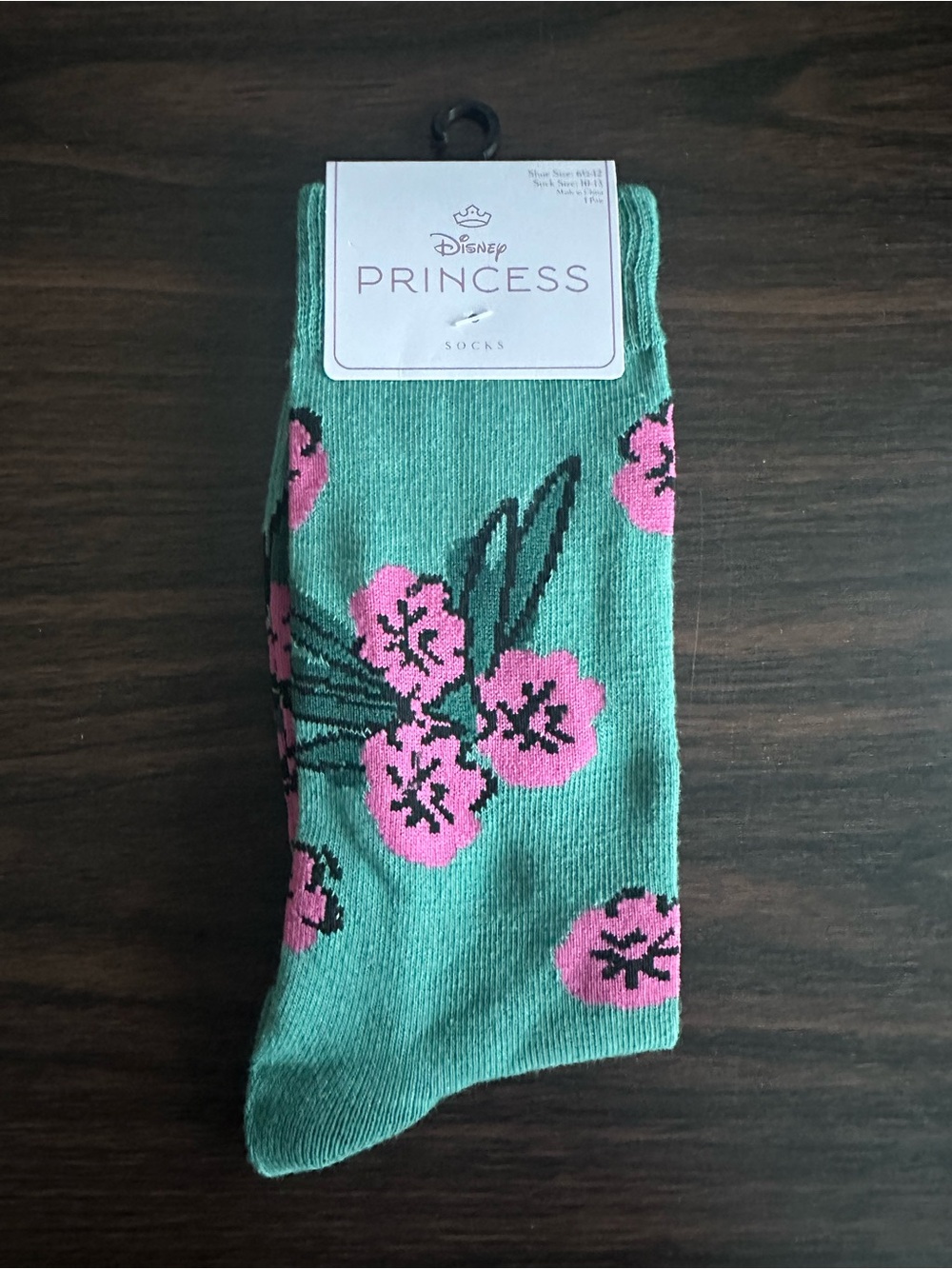 Disney Princess Tiana Floral Crew Socks - Teal & Pink